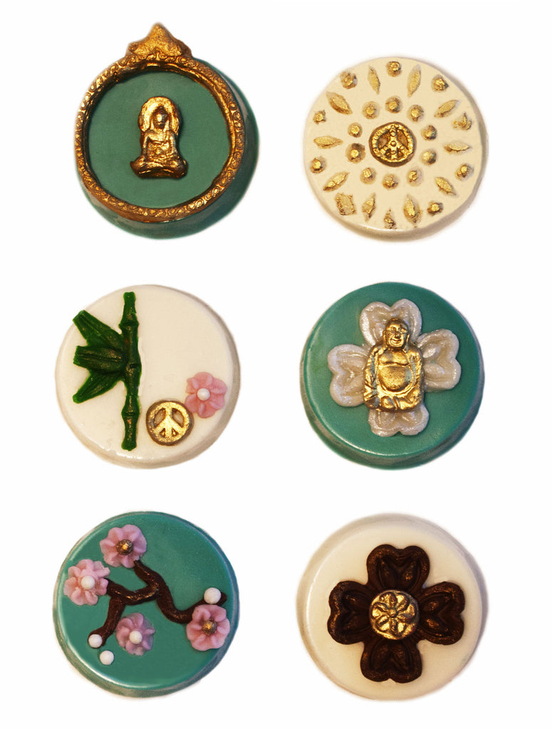 Image of chocolate covered oreos with an elegant zen garden design from Benedict Treats